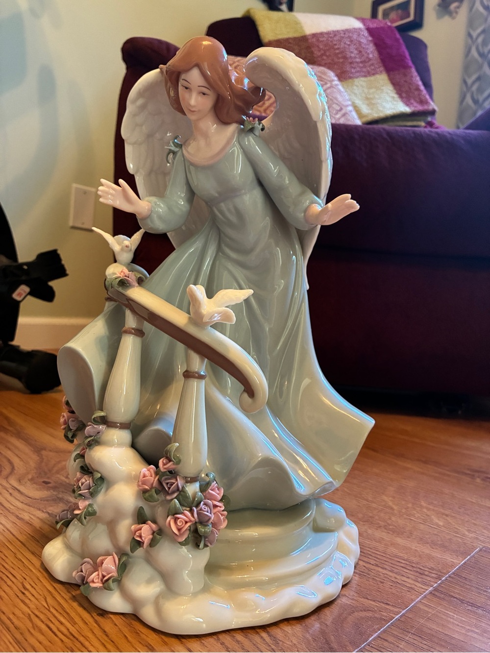 Member’s Mark Vintage Porcelain Angel Figurine Blue Dress Birds